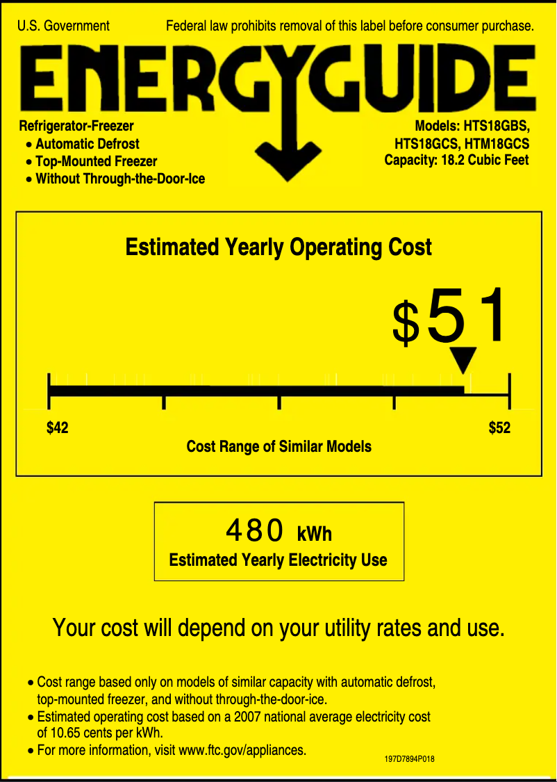 Page 1 de la notice Label énergétique Hotpoint HTS18GBSCC