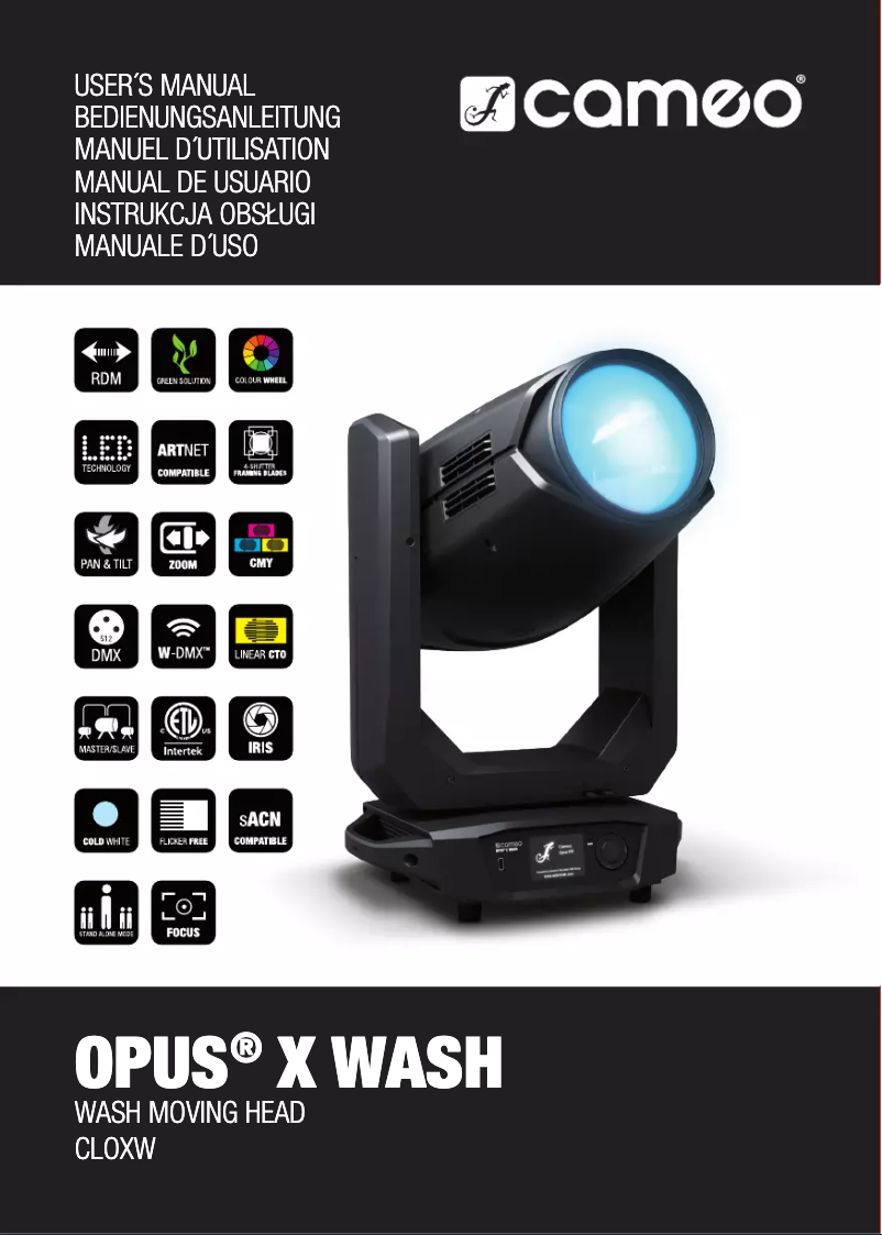 Page 1 de la notice Manuel utilisateur Cameo OPUS X WASH