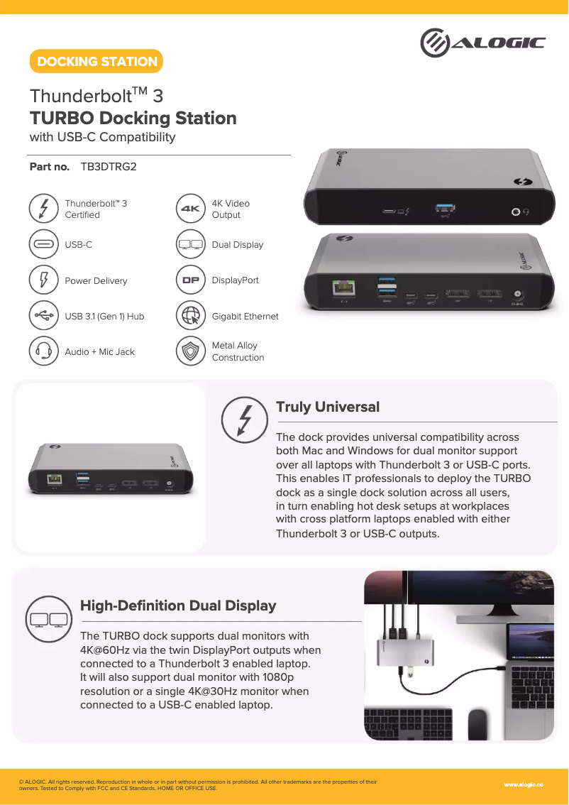 Page n°1 - Manuel utilisateur Alogic Thunderbolt 3 TURBO Docking Station