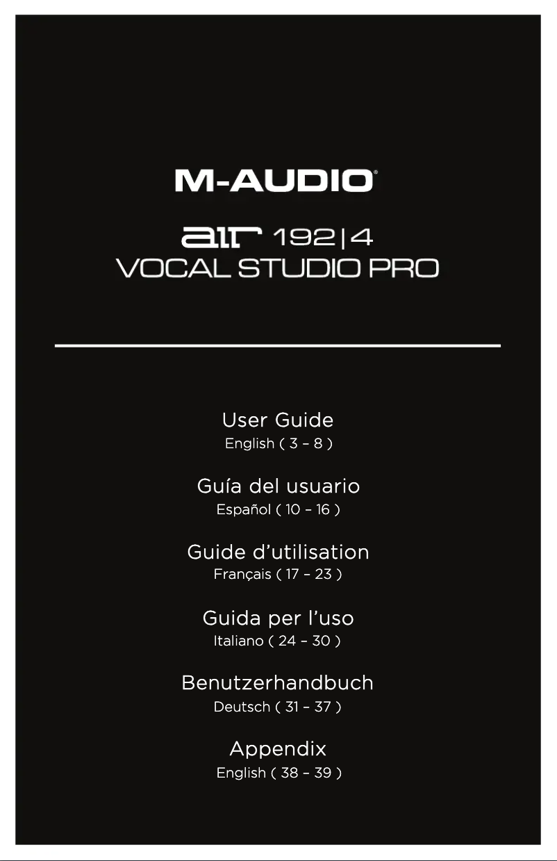 Page n°1 - Manuel utilisateur M-Audio Vocal Studio