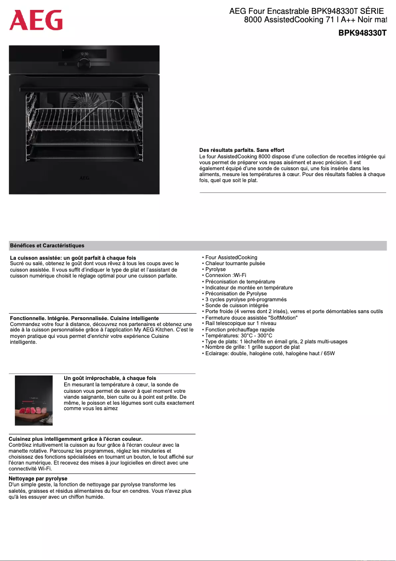 Page 1 de la notice Fiche technique AEG BPK948330T