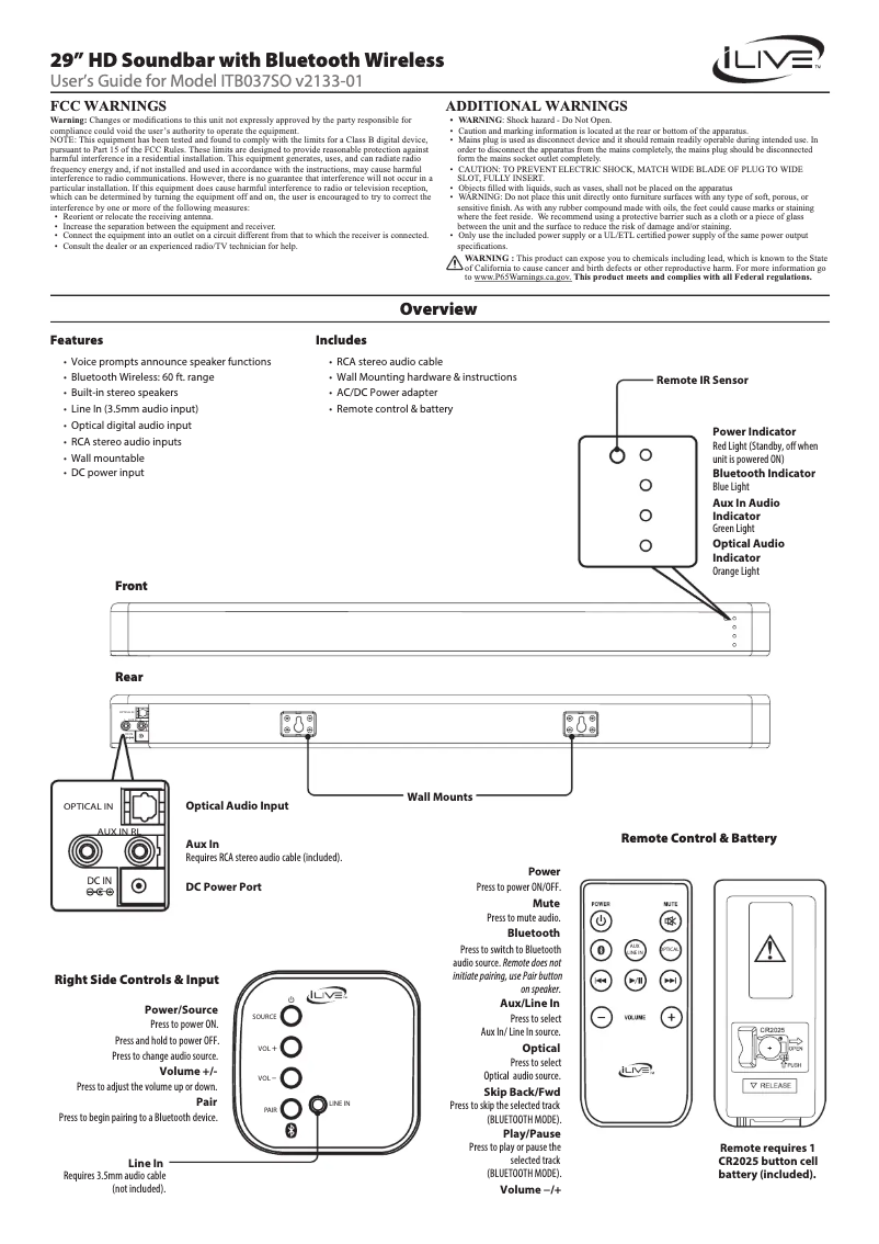 Page n°1 - Manuel utilisateur iLive ITB037