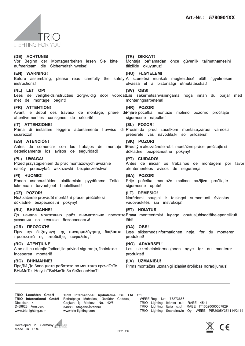 Page 1 de la notice Manuel utilisateur Trio Lighting Agento 578090108