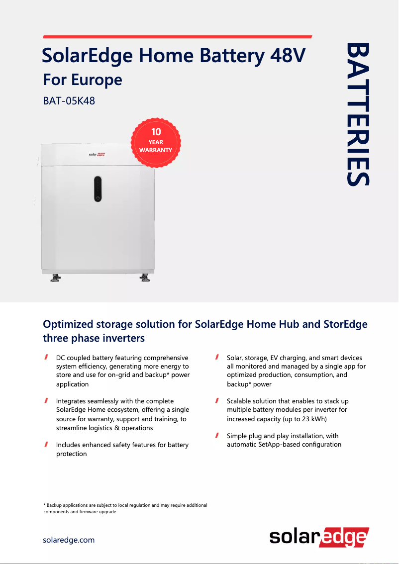 Página 1 del manual Ficha técnica SolarEdge IAC-RBAT-5KCTOW-01