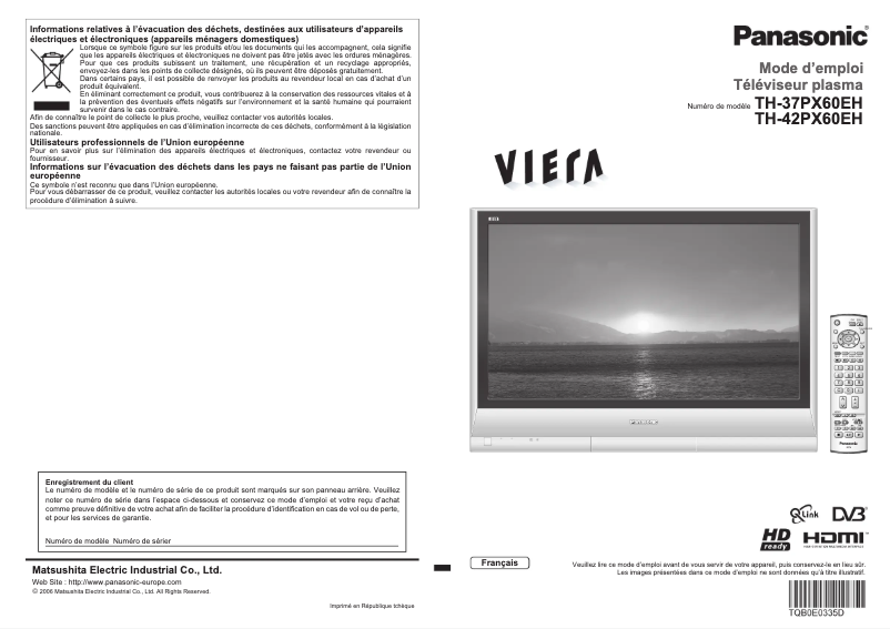 Imagen de la primera página del manual del dispositivo Viera TH-37PX60EH