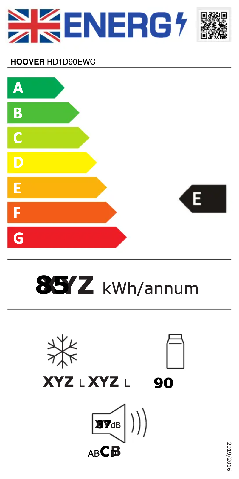 Page n°1 - Label énergétique Hoover HD1D90EWC