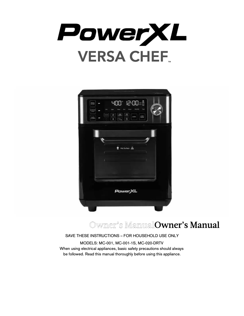 Page 1 de la notice Manuel utilisateur PowerXL Versa Chef  MC-001-1S