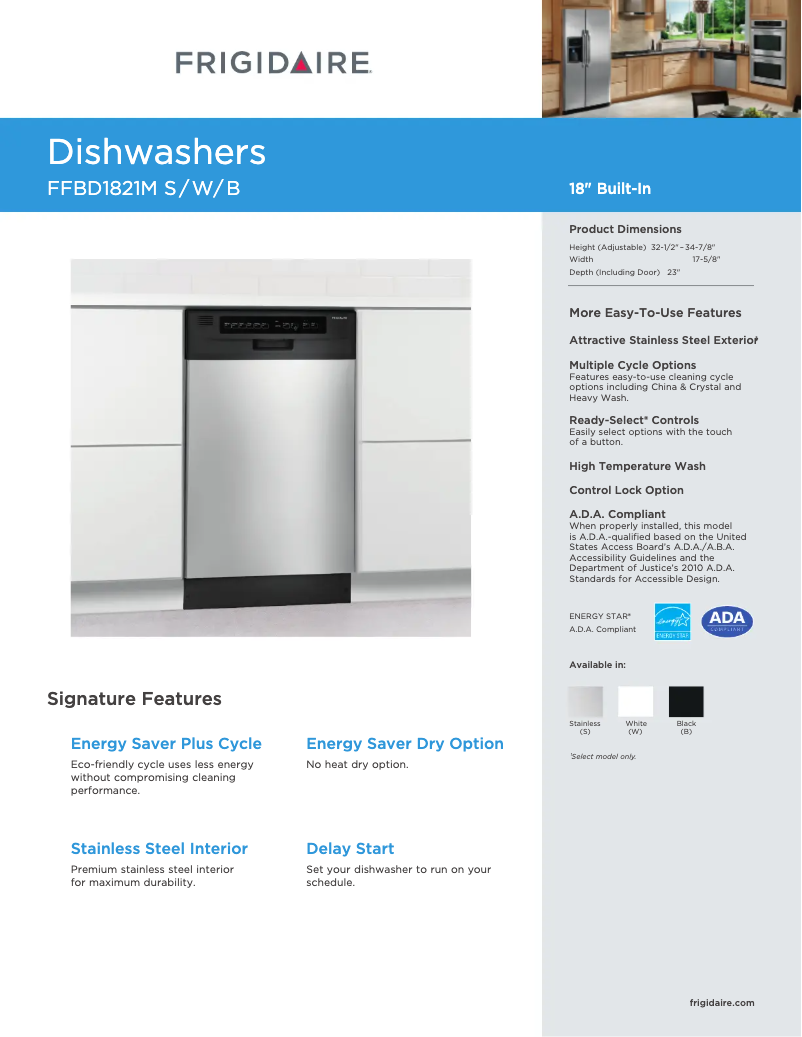 Page n°1 - Fiche technique Frigidaire FFBD1821M