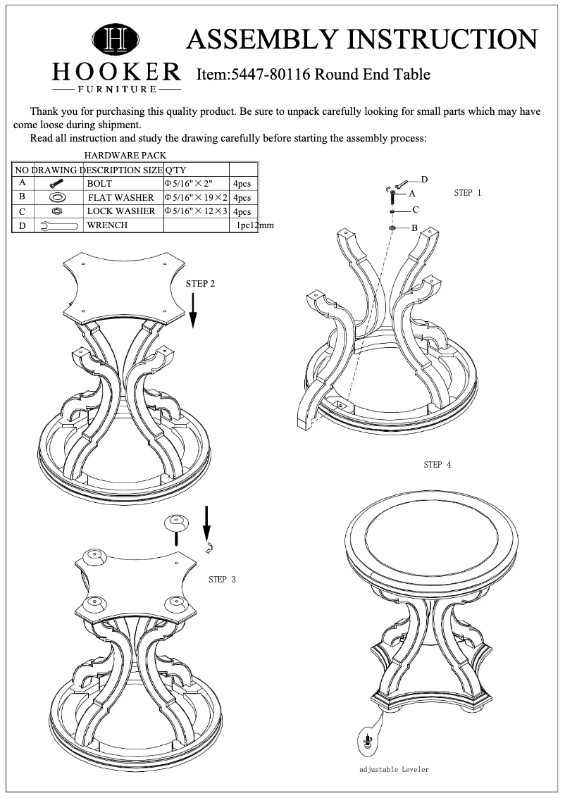 Page 1 de la notice Manuel utilisateur Hooker 5447-80116