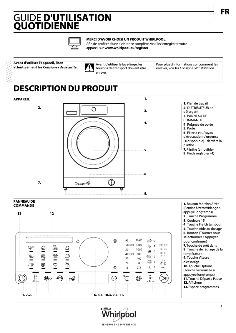 Page n°1 - Manuel utilisateur Whirlpool ZEN FSCR10430
