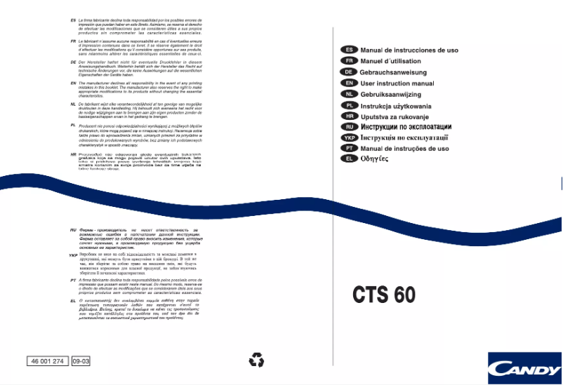 Page n°1 - Manuel utilisateur Candy CTS 60