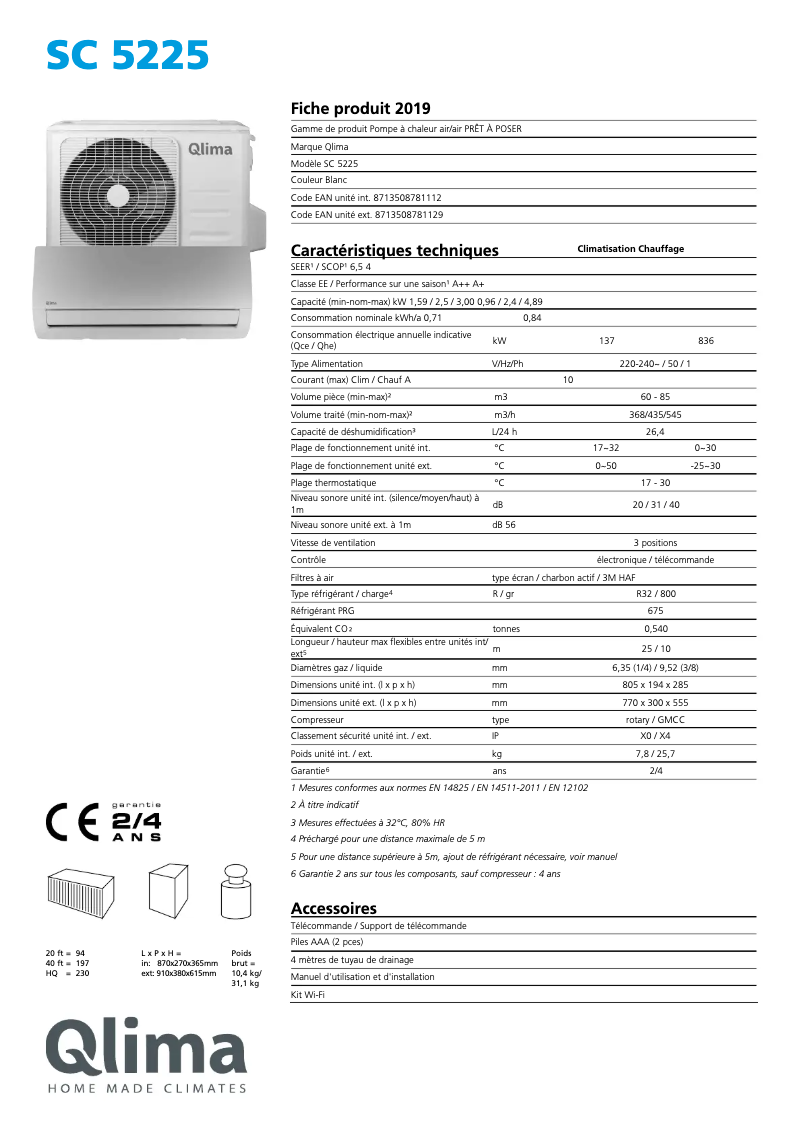 Page n°1 - Fiche technique Qlima SC5225