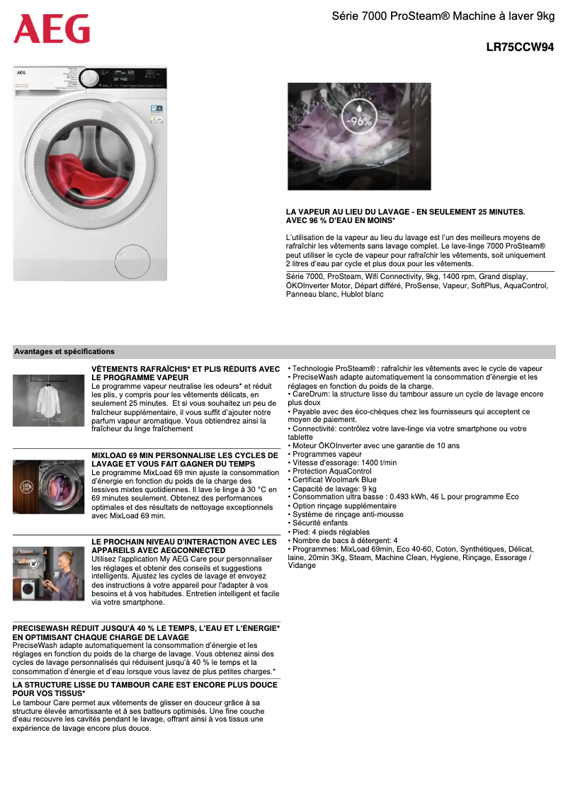 Página 1 del manual Ficha técnica AEG LR75CCW94
