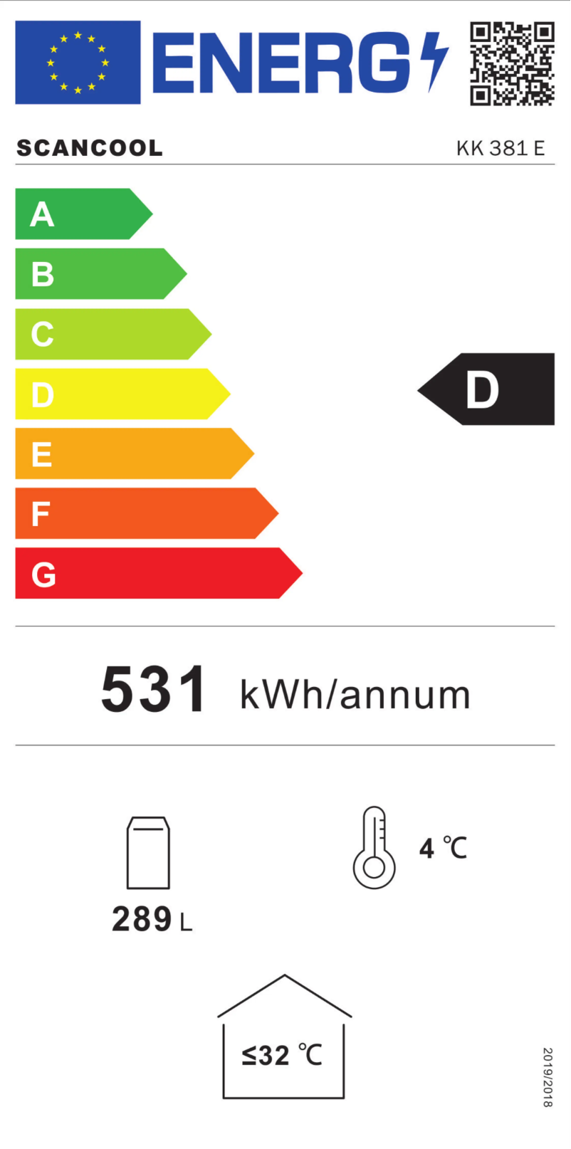 Page 1 de la notice Label énergétique Scancool KK 381 E