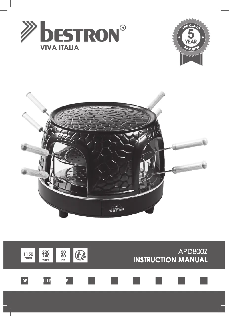 Page 1 de la notice Manuel utilisateur Bestron Pizzetteria APD800Z