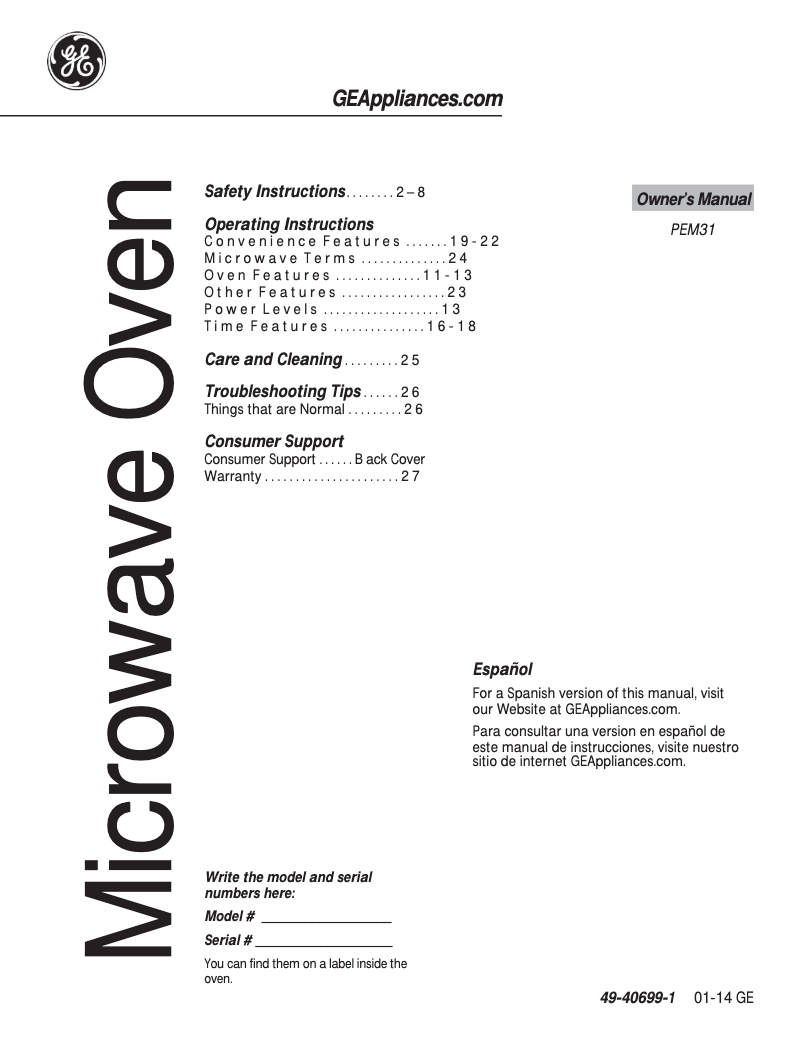Page 1 de la notice Mode d'emploi GE PEM31DFCC Profile