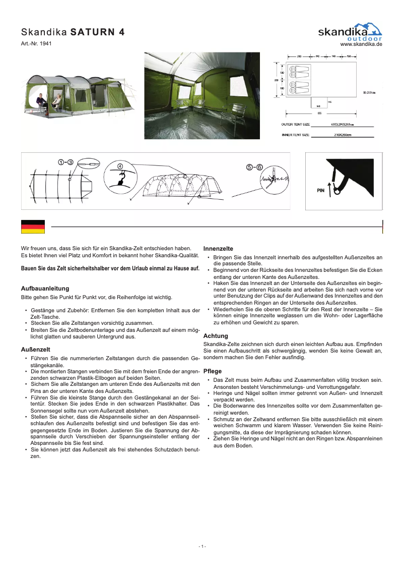 Page n°1 - Manuel utilisateur Skandika Saturn 4