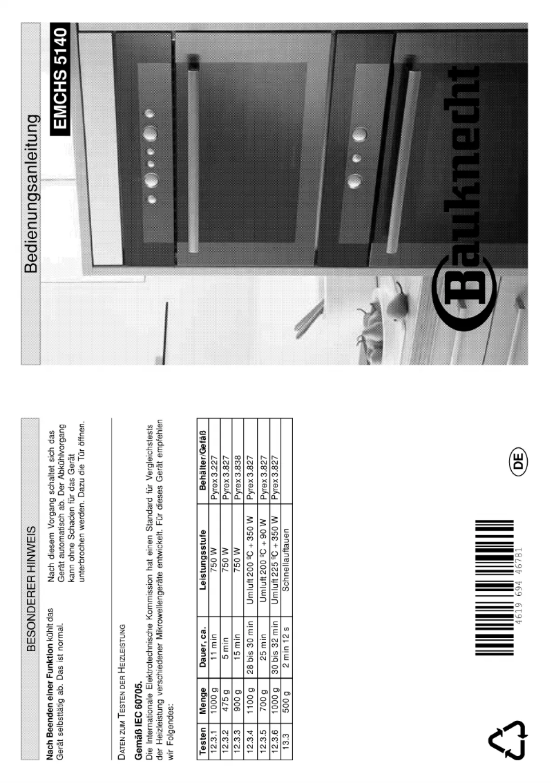 Page 1 de la notice Manuel utilisateur Bauknecht EMCHS 5140 IN