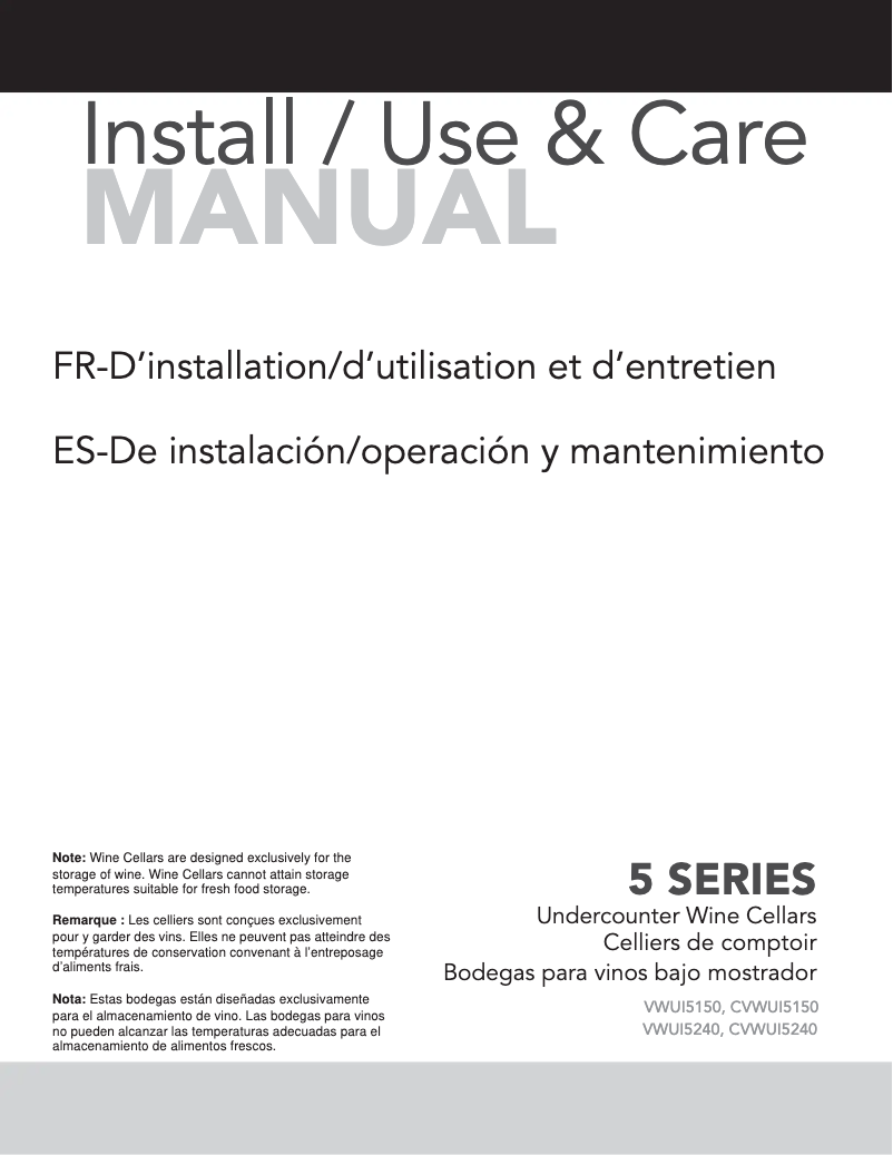 Image de la première page du manuel de l'appareil VWUI5151GSS