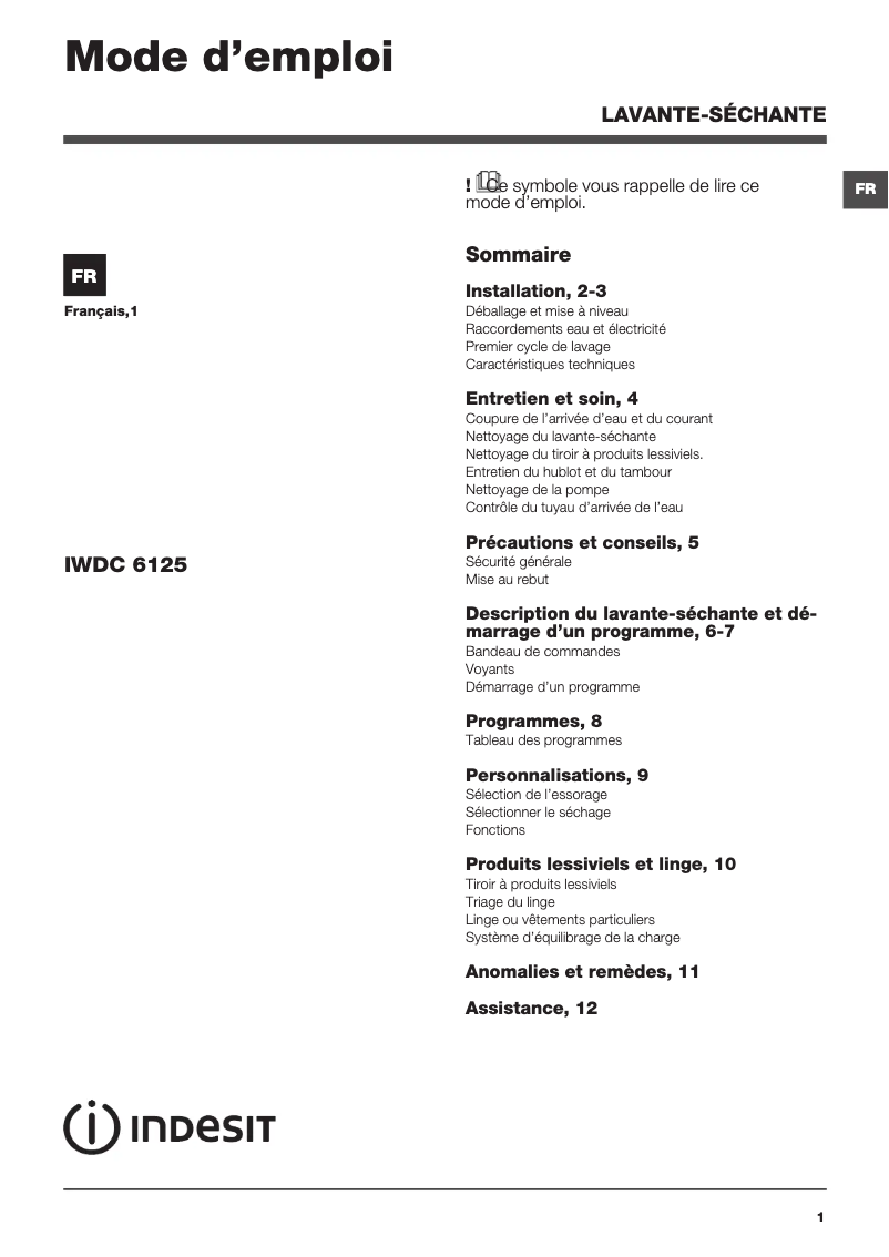 Imagen de la primera página del manual del dispositivo IWDC 6125 (FR)