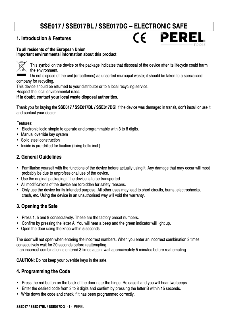 First page image of the manual for SSE017