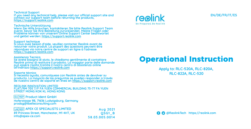 Página 1 del manual Guía de inicio rápido Reolink RLC-820A