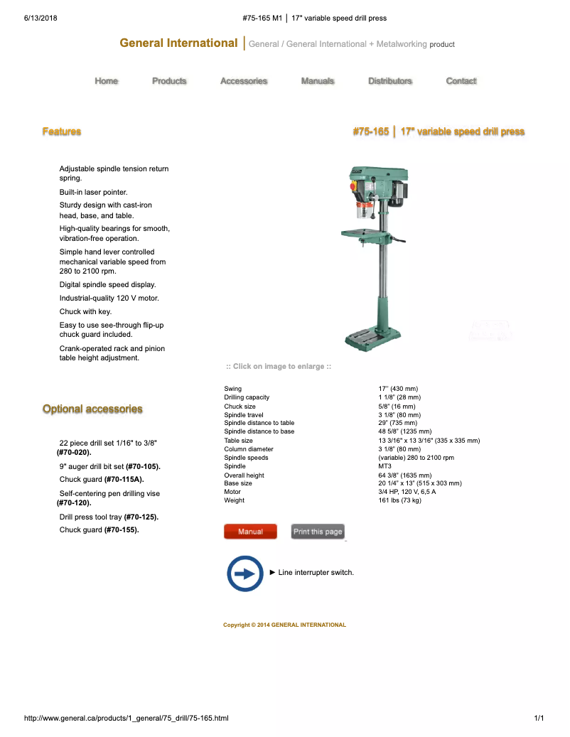Page n°1 - Fiche technique General International 75-165