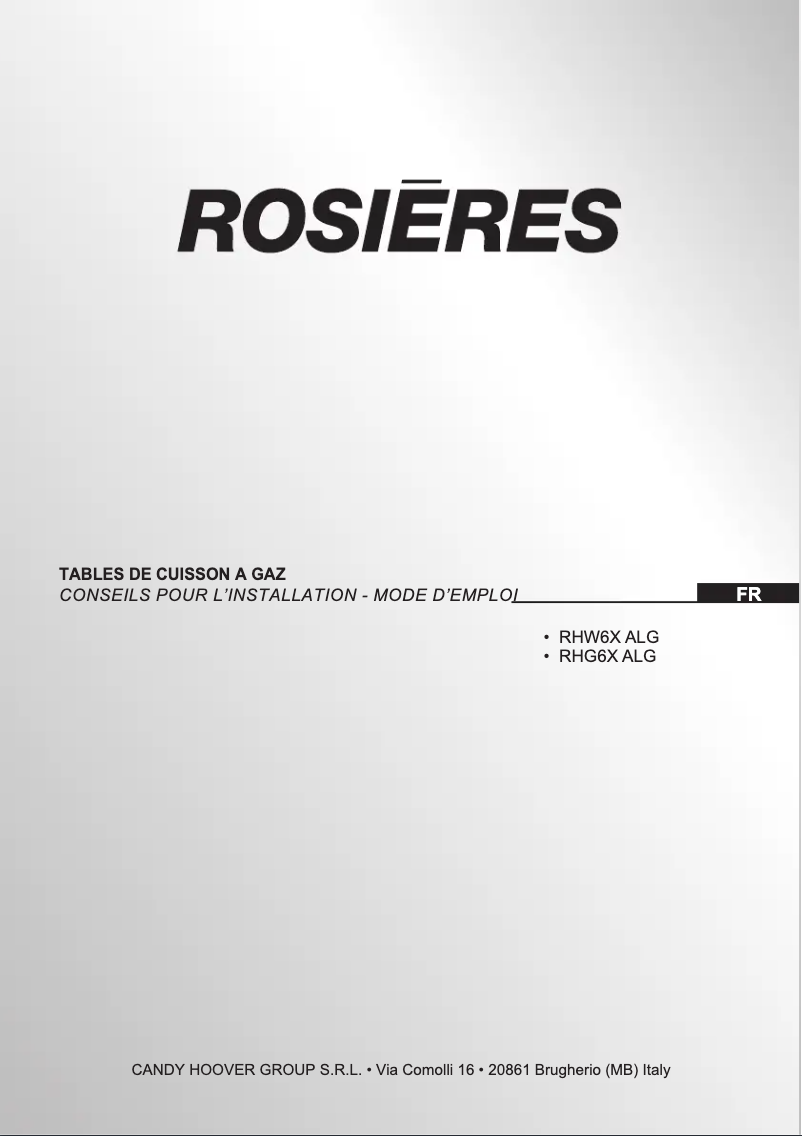 Page n°1 - Manuel utilisateur Rosieres RHG6X ALG