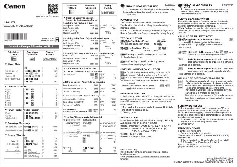 Image de la première page du manuel de l'appareil LS-122TS
