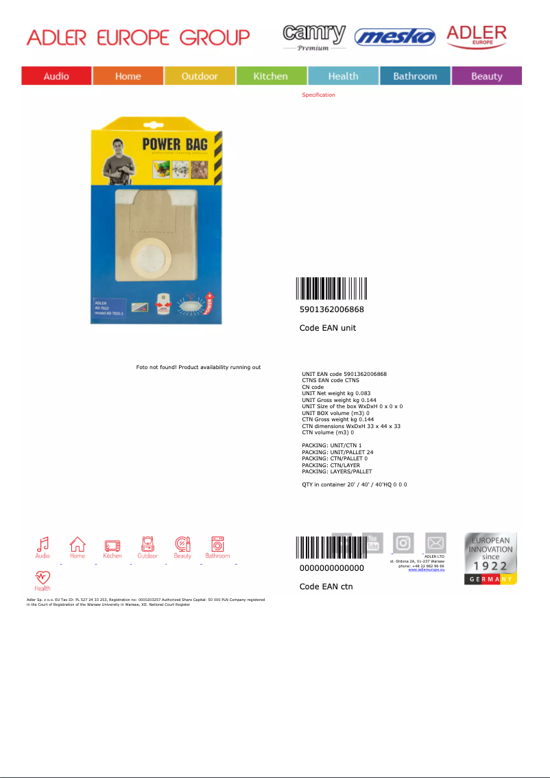 Image de la première page du manuel de l'appareil AD 7022.1