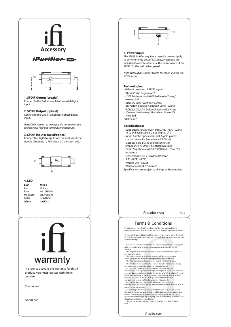 Page n°1 - Manuel utilisateur iFi Audio SPDIF iPurifier