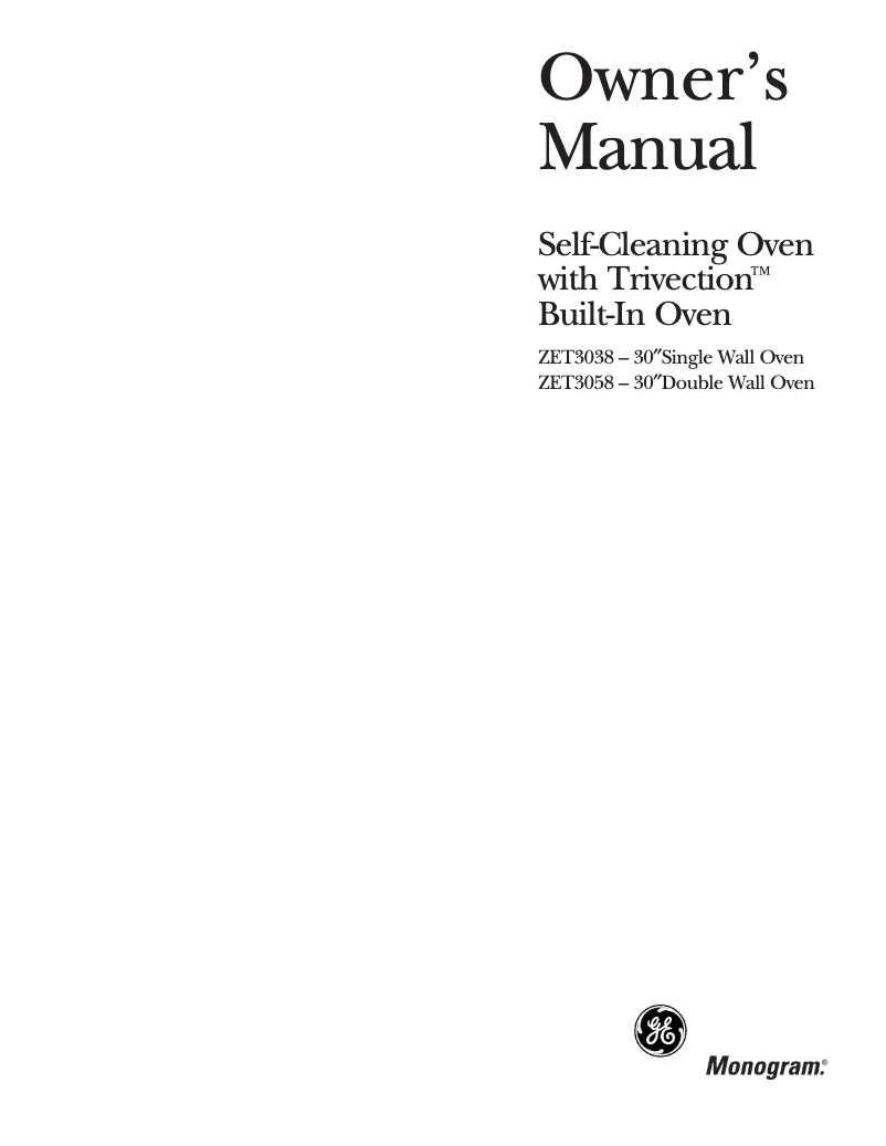 Page 1 de la notice Manuel d'utilisation et d'entretien GE ZET3038WHWW