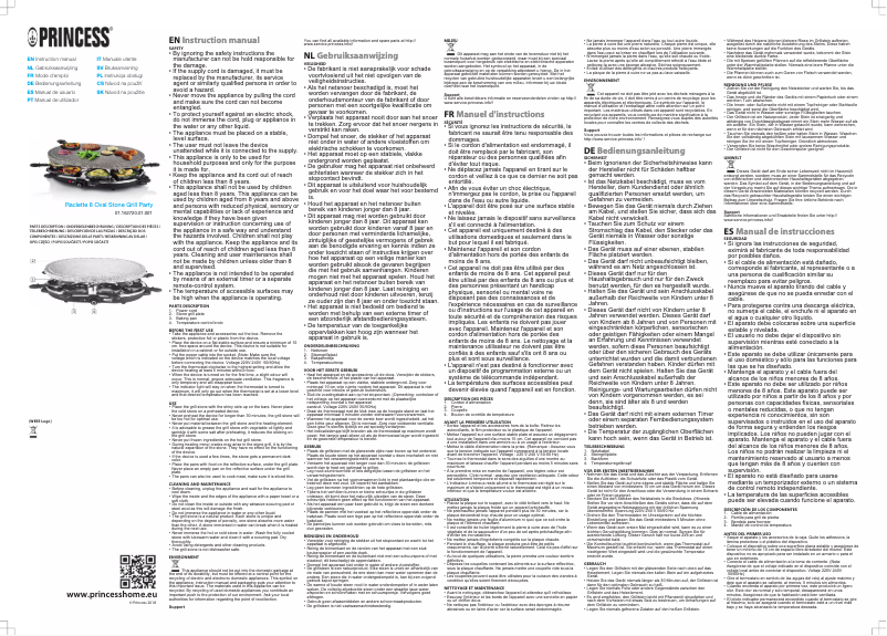 Page 1 de la notice Manuel utilisateur Princess Raclette 8 Oval Stone & Grill Party 1627