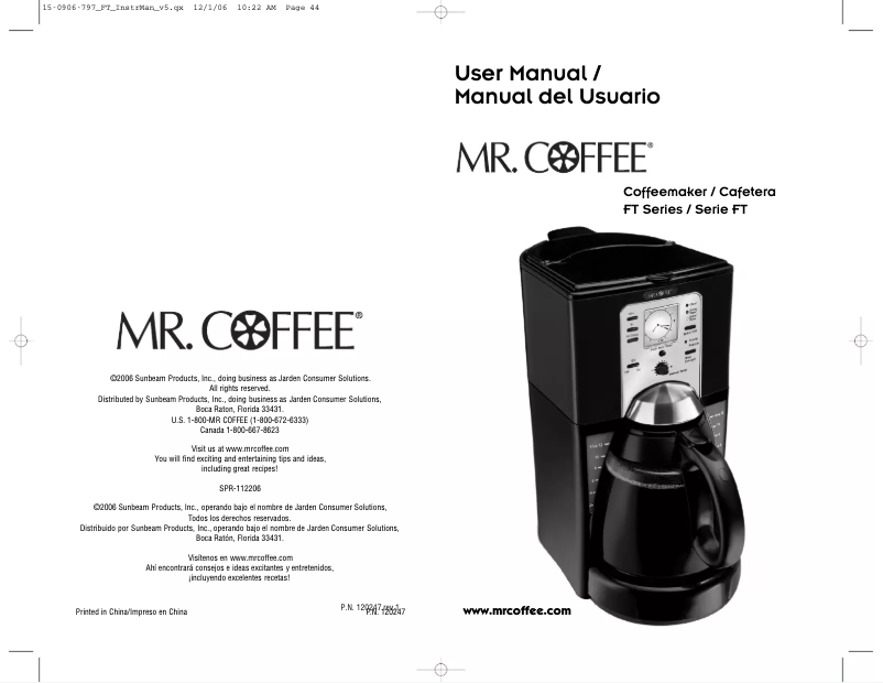 Page 1 de la notice Manuel utilisateur Mr. Coffee FT Series