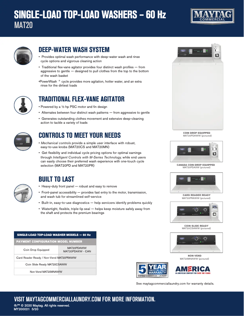 Page 1 de la notice Fiche technique Maytag MAT20PDAWW