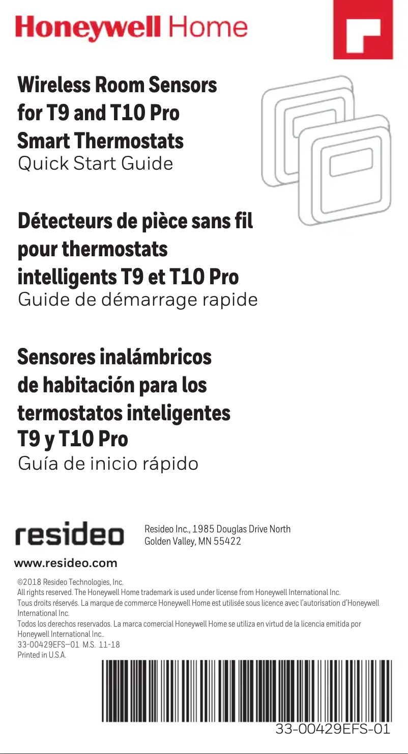 Page 1 de la notice Guide de démarrage rapide Honeywell Home T9