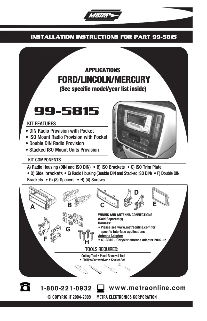 Page 1 de la notice Mode d'emploi Metra 99-5815
