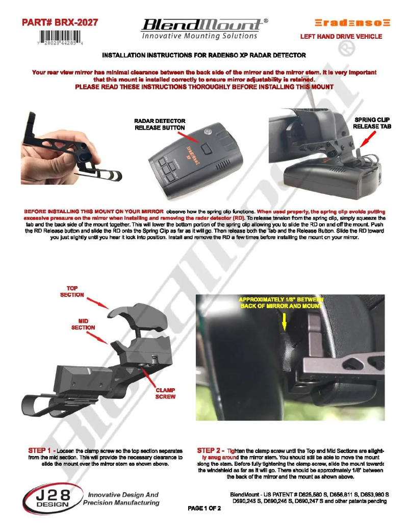 Page n°1 - Manuel utilisateur BlendMount BRX-2027