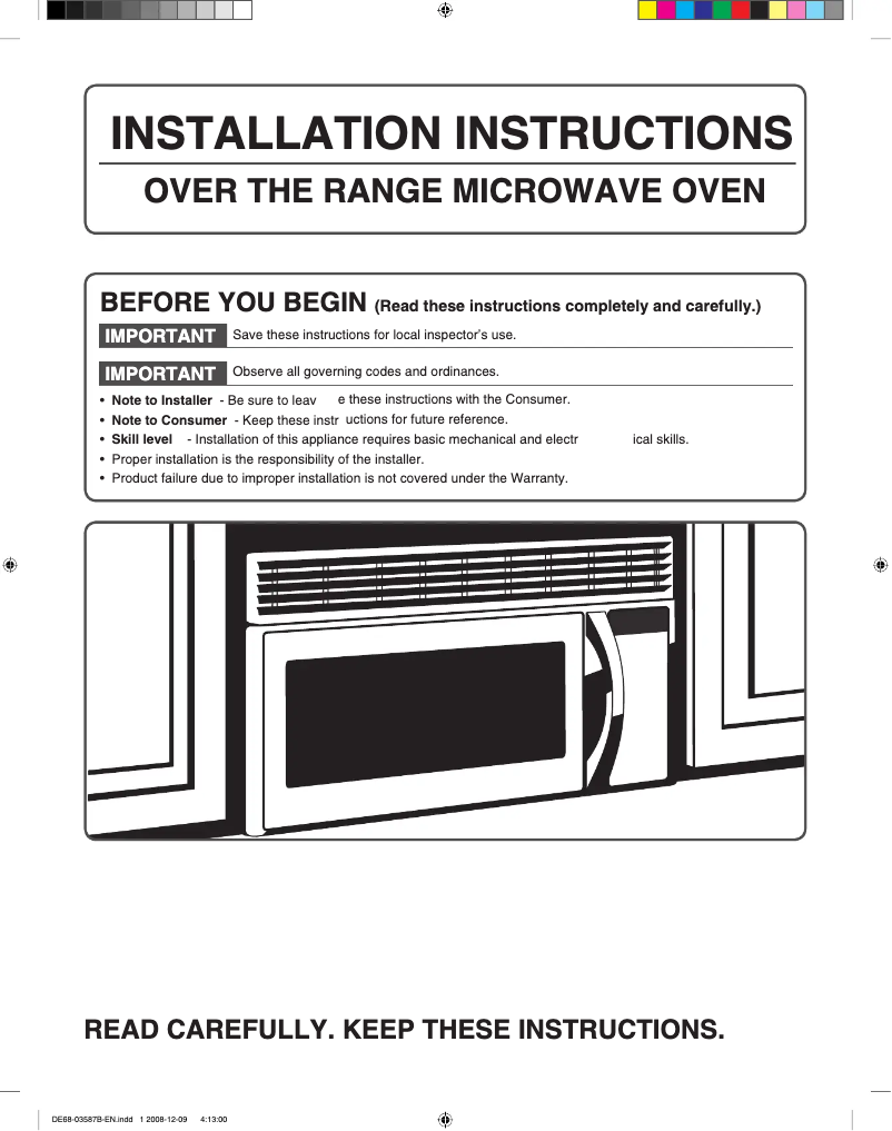 Page 1 de la notice Guide d'installation Samsung ME16K3010AS