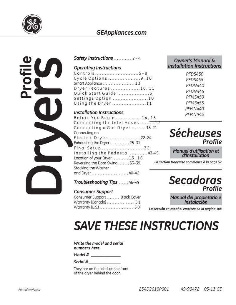 Page 1 of the manual Use and Maintenance Manual GE Profile PFDS450ELWW