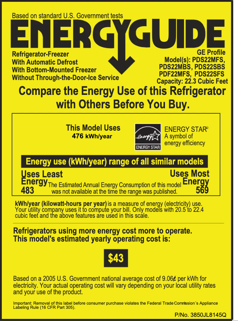 Page n°1 - Label énergétique GE Profile PDF22MFSBB