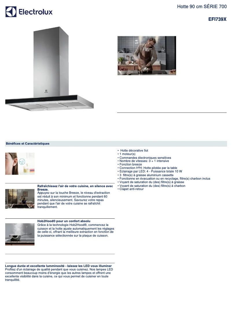 Page 1 de la notice Fiche technique Electrolux EFI739X
