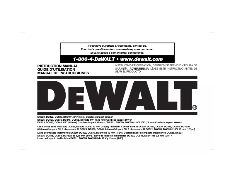 Page 1 de la notice Manuel utilisateur DeWalt DW059HK-2