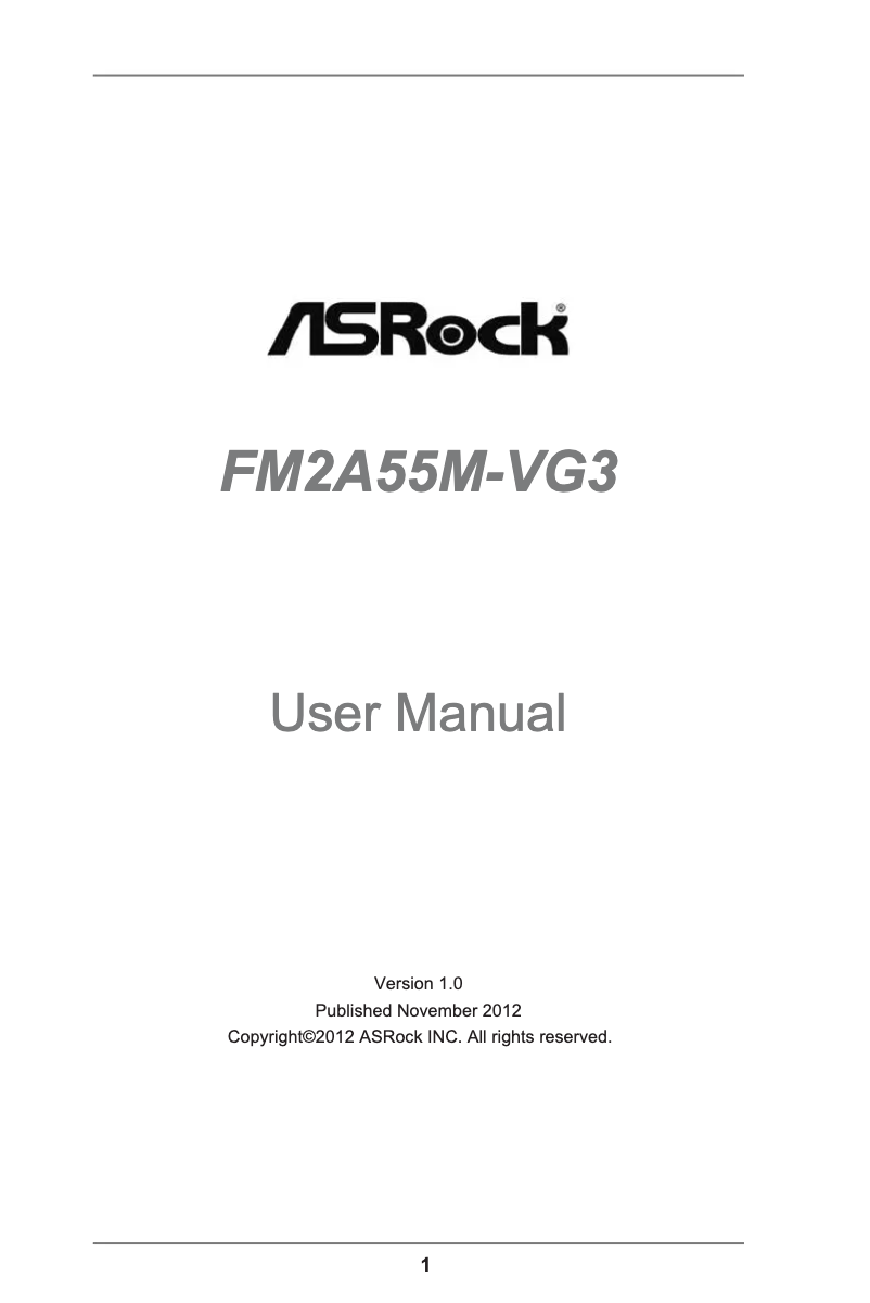 Page n°1 - Manuel utilisateur Asrock FM2A55M-VG3