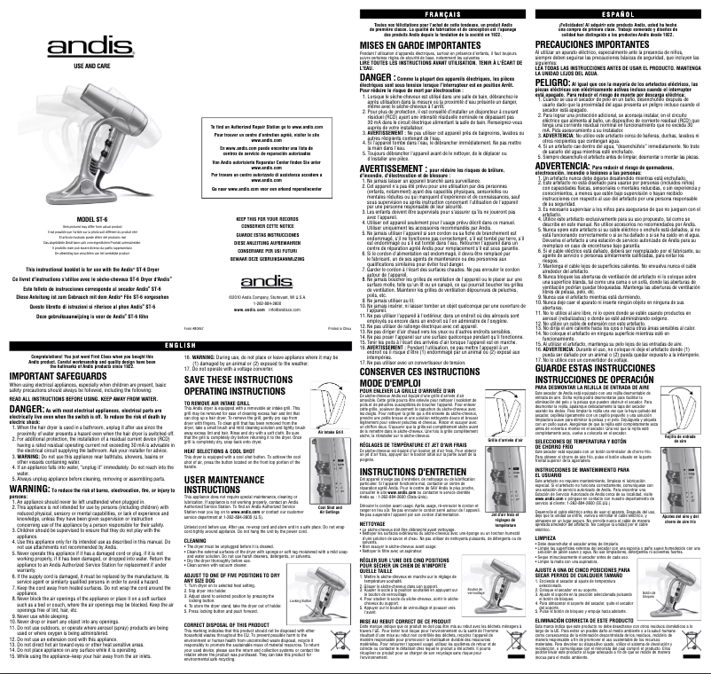 Page 1 de la notice Manuel utilisateur Andis Comfort Dry 1875