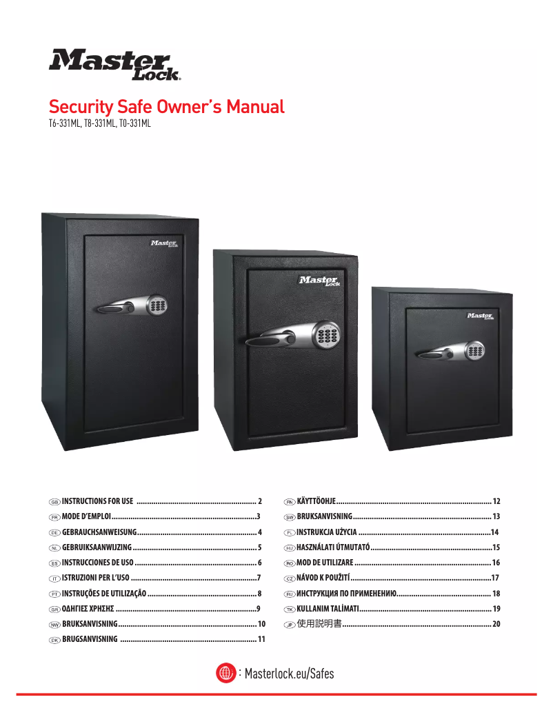 Page 1 de la notice Manuel utilisateur Master Lock T6-331ML