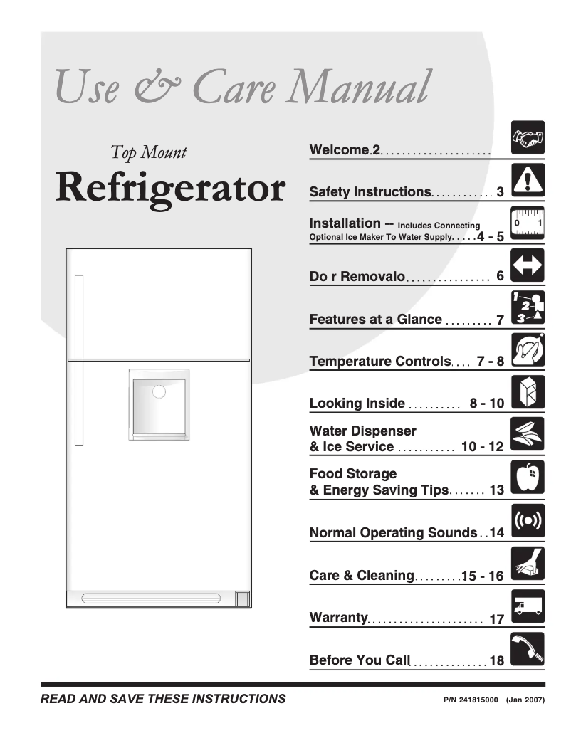 Page 1 de la notice Manuel utilisateur Frigidaire GLHT188WHB