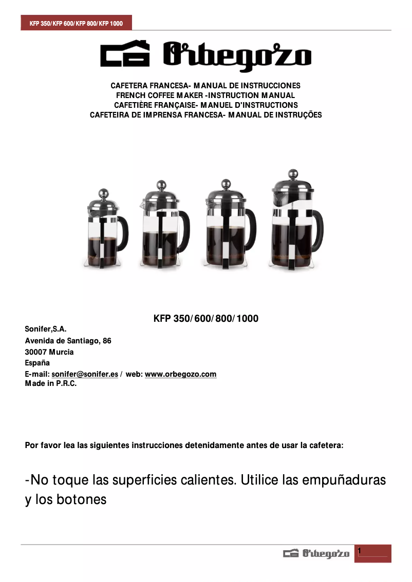 Page 1 de la notice Manuel utilisateur Orbegozo KFP 800