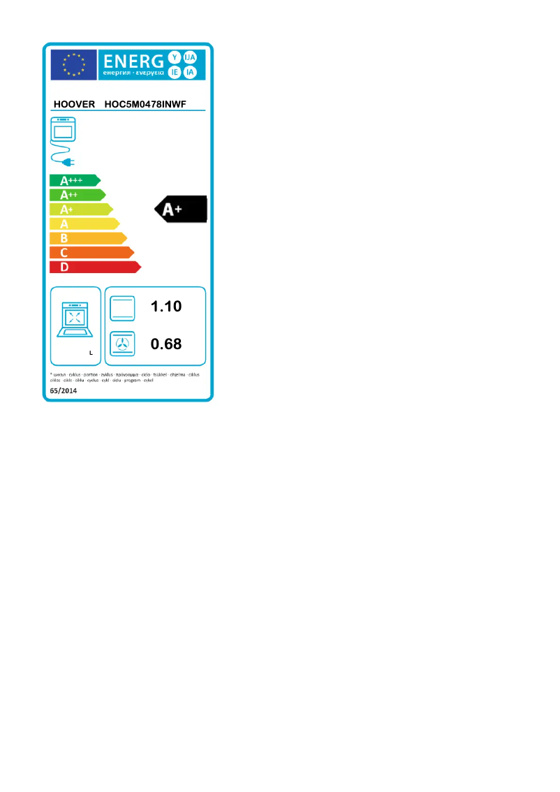 Page 1 de la notice Label énergétique Hoover HOC5M0478INWF