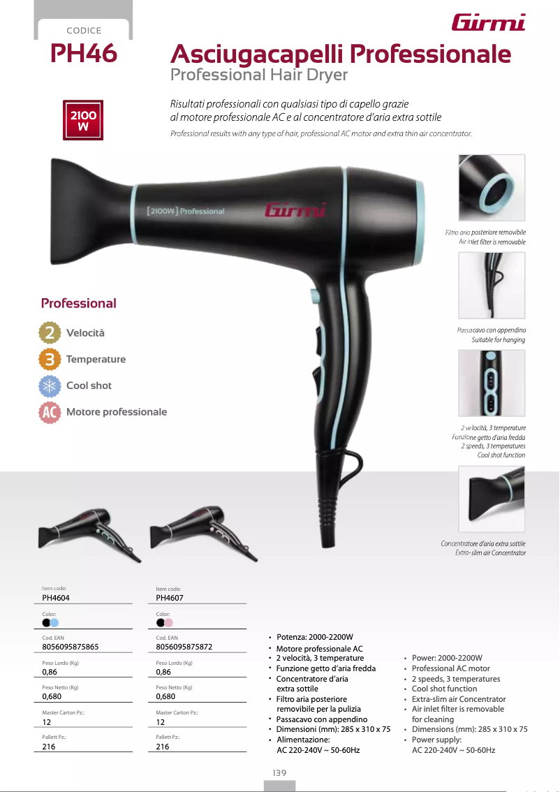 Page 1 de la notice Fiche technique Girmi PH46